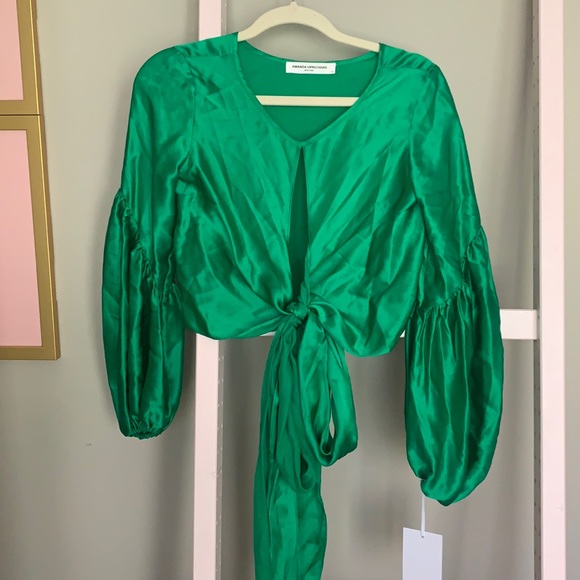 Amanda Uprichard Moira Green Satin Top - Picture 4 of 4